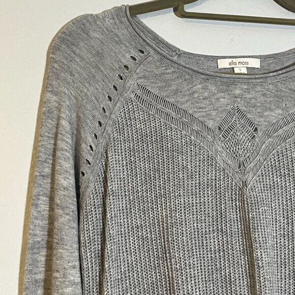 Ella Moss Gray Long Sleeve Knit Sweater With Intricate Pattern Textured Design S - Picture 4 of 9